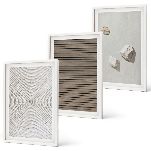 Set de 3 cuadros para salón Texturas naturales de madera y piedra