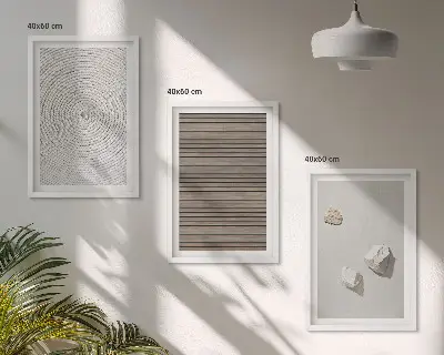 Set de 3 cuadros para salón con texturas naturales de madera y piedra