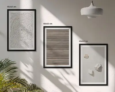 Set de 3 cuadros para salón con texturas naturales de madera y piedra