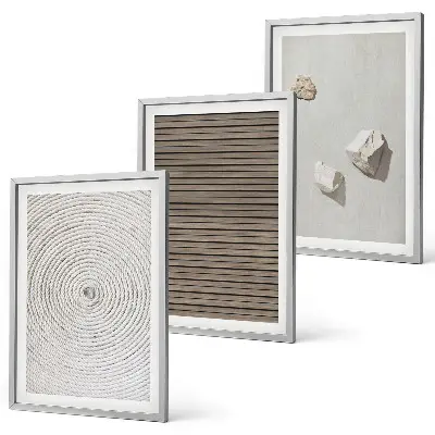 Set de 3 cuadros para salón con texturas naturales de madera y piedra
