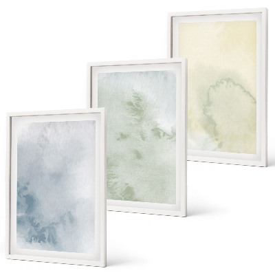 Set de 3 cuadros para salón Acuarelas en tonos pastel sobre lienzo.