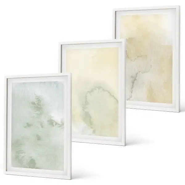 Set de 3 cuadros para salón con diseño de texturas de acuarela en tonos pastel