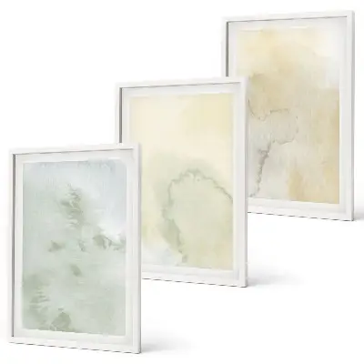 Set de 3 cuadros para salón con diseño de texturas de acuarela en tonos pastel