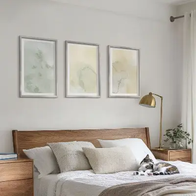 Set de 3 cuadros para salón con diseño de texturas de acuarela en tonos pastel