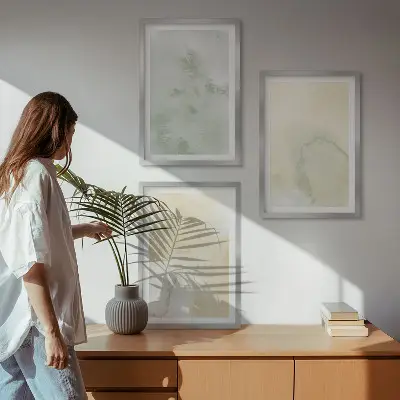 Set de 3 cuadros para salón con diseño de texturas de acuarela en tonos pastel