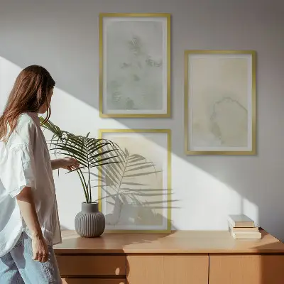 Set de 3 cuadros para salón con diseño de texturas de acuarela en tonos pastel