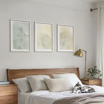 Set de 3 cuadros para salón con diseño de texturas de acuarela en tonos pastel