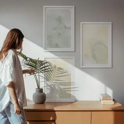 Set de 3 cuadros para salón con diseño de texturas de acuarela en tonos pastel