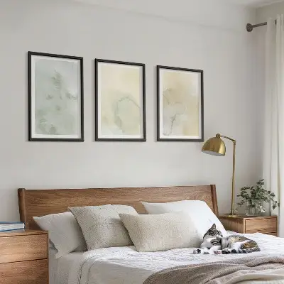 Set de 3 cuadros para salón con diseño de texturas de acuarela en tonos pastel