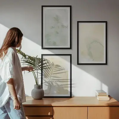 Set de 3 cuadros para salón con diseño de texturas de acuarela en tonos pastel