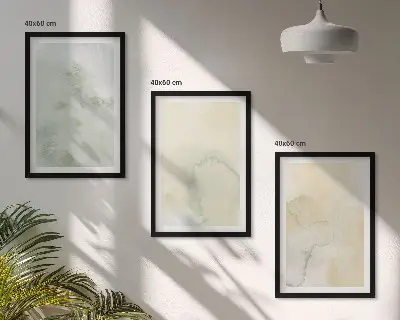 Set de 3 cuadros para salón con diseño de texturas de acuarela en tonos pastel