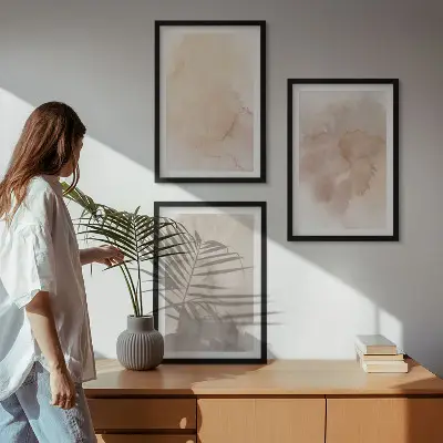 Juego de 3 cuadros diseño de texturas cálidas en acuarela pastel
