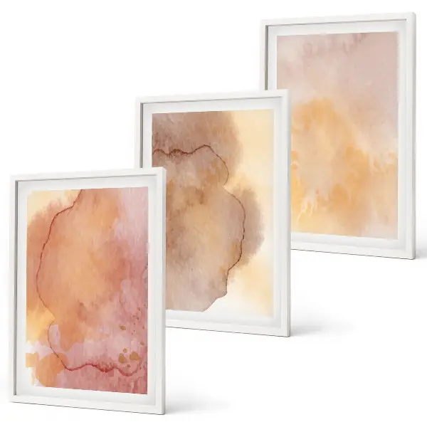 Set de 3 cuadros para salón con diseño de texturas cálidas y coloridas en acuarela