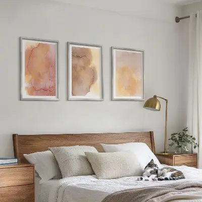 Set de 3 cuadros para salón con diseño de texturas cálidas y coloridas en acuarela