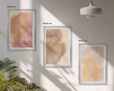 Set de 3 cuadros para salón con diseño de texturas cálidas y coloridas en acuarela