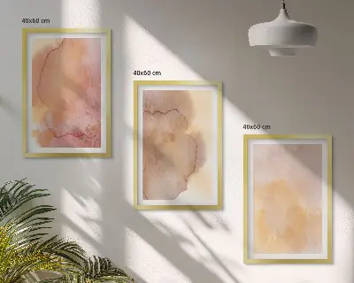 Set de 3 cuadros para salón con diseño de texturas cálidas y coloridas en acuarela