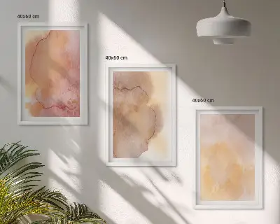 Set de 3 cuadros para salón con diseño de texturas cálidas y coloridas en acuarela