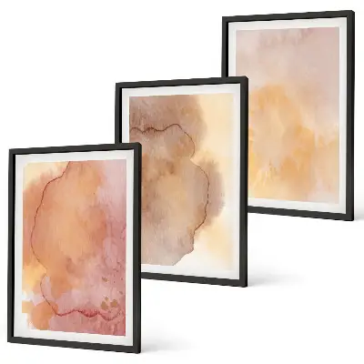 Set de 3 cuadros para salón con diseño de texturas cálidas y coloridas en acuarela
