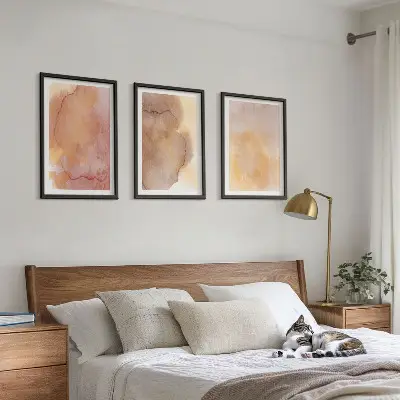 Set de 3 cuadros para salón con diseño de texturas cálidas y coloridas en acuarela