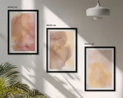Set de 3 cuadros para salón con diseño de texturas cálidas y coloridas en acuarela