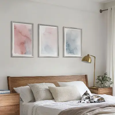 Juego de 3 cuadros acuarelas sobre lienzo en tonos pastel
