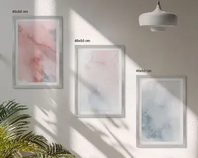 Juego de 3 cuadros acuarelas sobre lienzo en tonos pastel