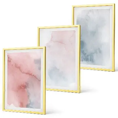 Juego de 3 cuadros acuarelas sobre lienzo en tonos pastel