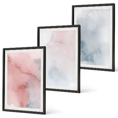 Juego de 3 cuadros acuarelas sobre lienzo en tonos pastel