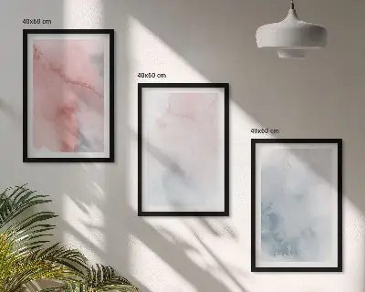 Juego de 3 cuadros acuarelas sobre lienzo en tonos pastel