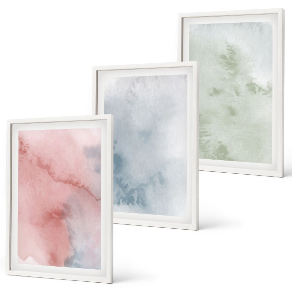 Set de 3 cuadros para salón Estructuras de acuarela pastel