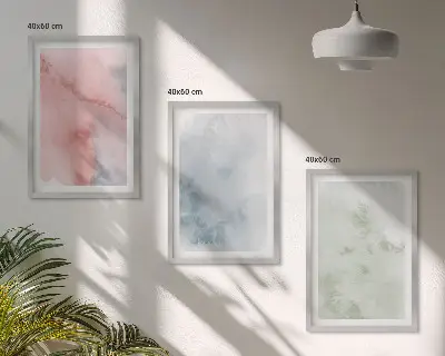Set de 3 cuadros para salón con diseño de estructuras de acuarela pastel