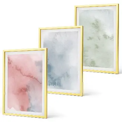 Set de 3 cuadros para salón con diseño de estructuras de acuarela pastel