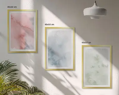 Set de 3 cuadros para salón con diseño de estructuras de acuarela pastel