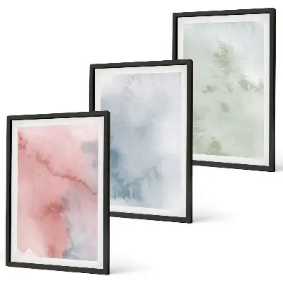 Set de 3 cuadros para salón con diseño de estructuras de acuarela pastel