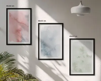 Set de 3 cuadros para salón con diseño de estructuras de acuarela pastel
