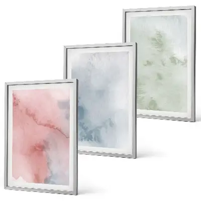 Set de 3 cuadros para salón con diseño de estructuras de acuarela pastel