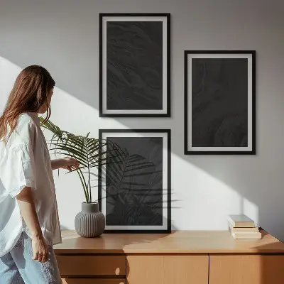 Set de 3 cuadros para salón con diseño de texturas de mármol oscuro