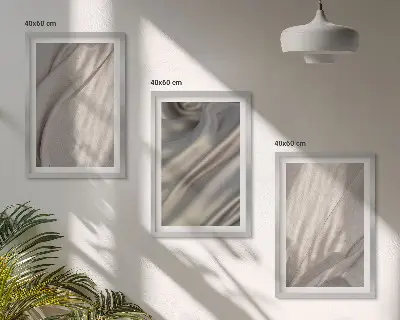 Juego de 3 cuadros con telas bohemias naturales en primer plano