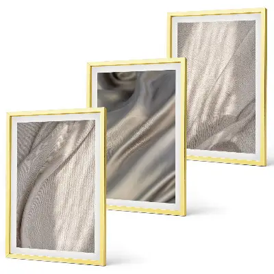 Juego de 3 cuadros con telas bohemias naturales en primer plano