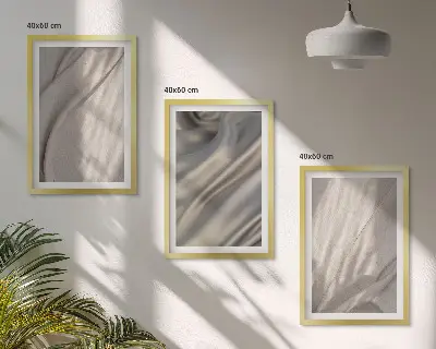 Juego de 3 cuadros con telas bohemias naturales en primer plano
