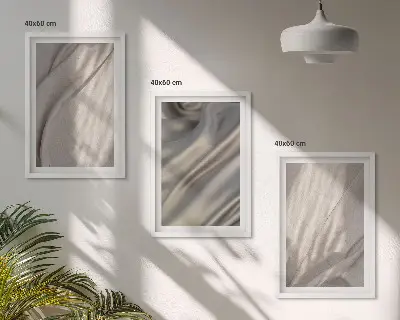 Juego de 3 cuadros con telas bohemias naturales en primer plano