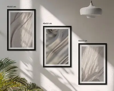 Juego de 3 cuadros con telas bohemias naturales en primer plano