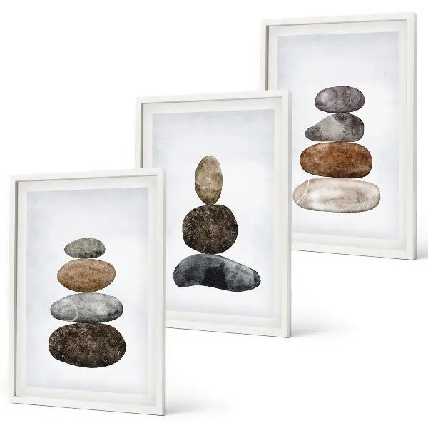 Set de 3 cuadros para salón con diseño de piedras bohemias minimalistas