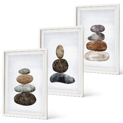 Set de 3 cuadros para salón piedras bohemias minimalistas