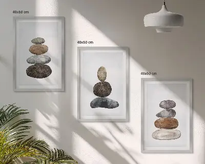 Set de 3 cuadros para salón con diseño de piedras bohemias minimalistas