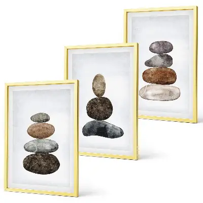 Set de 3 cuadros para salón con diseño de piedras bohemias minimalistas