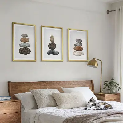 Set de 3 cuadros para salón con diseño de piedras bohemias minimalistas