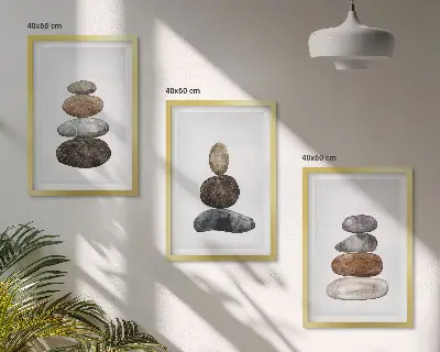 Set de 3 cuadros para salón con diseño de piedras bohemias minimalistas