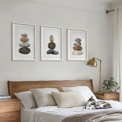 Set de 3 cuadros para salón con diseño de piedras bohemias minimalistas