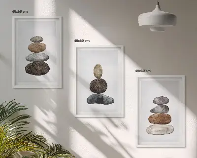 Set de 3 cuadros para salón con diseño de piedras bohemias minimalistas